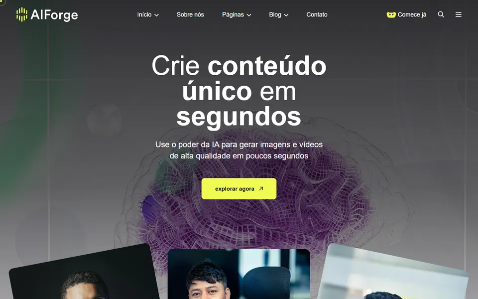 Página inicial do modelo de site AIForge Studio, para tecnologia e ia