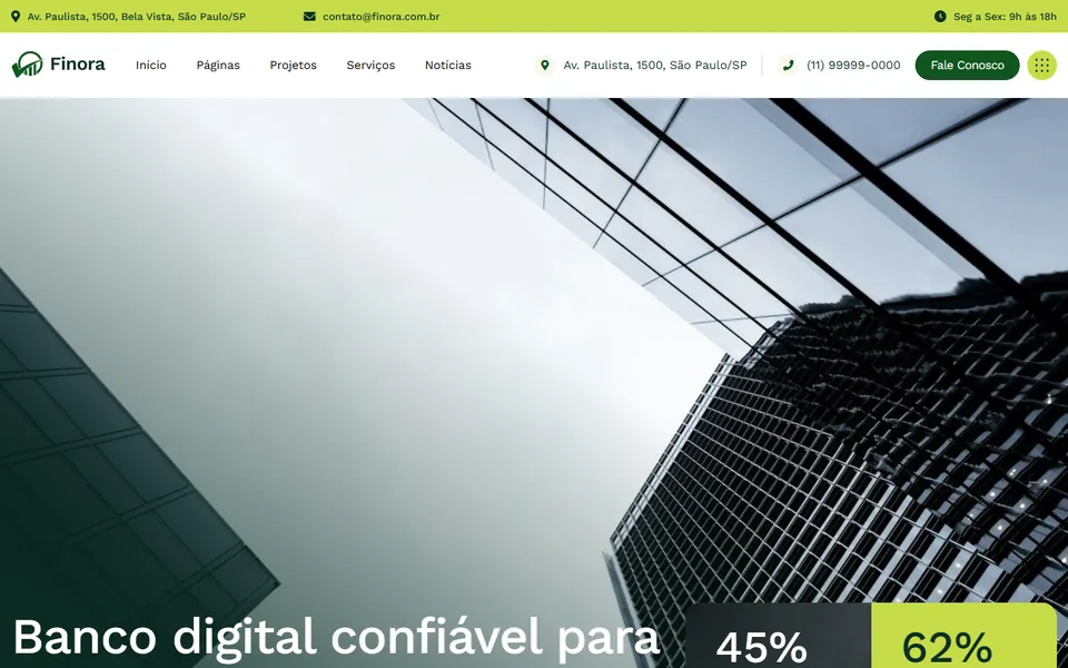 Página inicial do modelo de site Finora Corporate, para finanças
