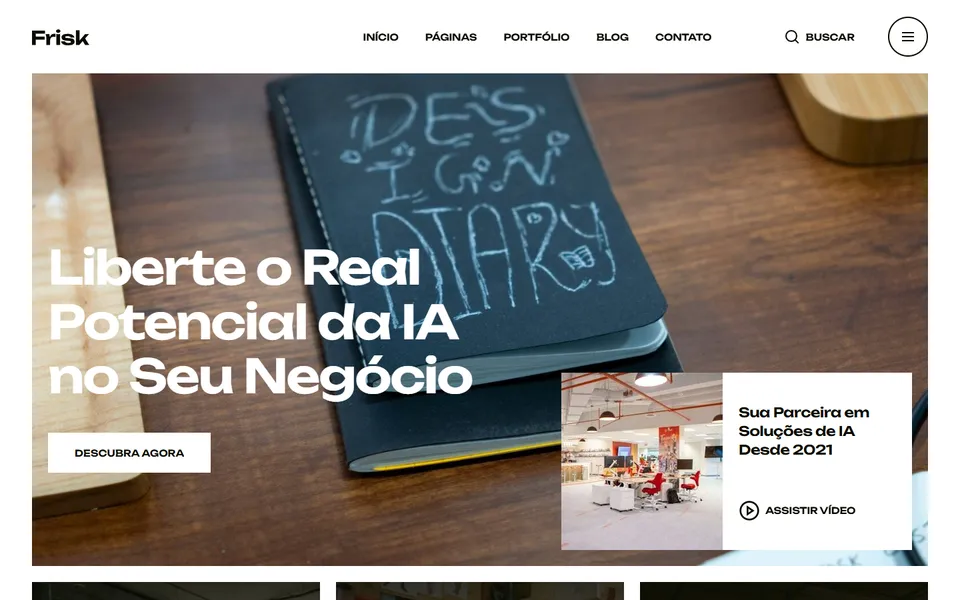 Página inicial do modelo de site Frisk IA, para tecnologia e ia
