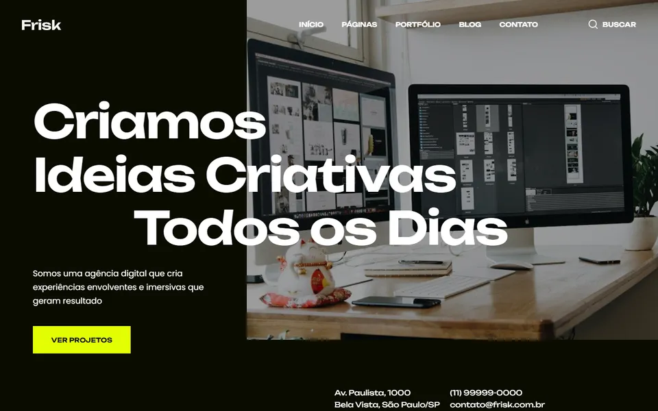 Página inicial do modelo de site Frisk Criativo, para agência e marketing
