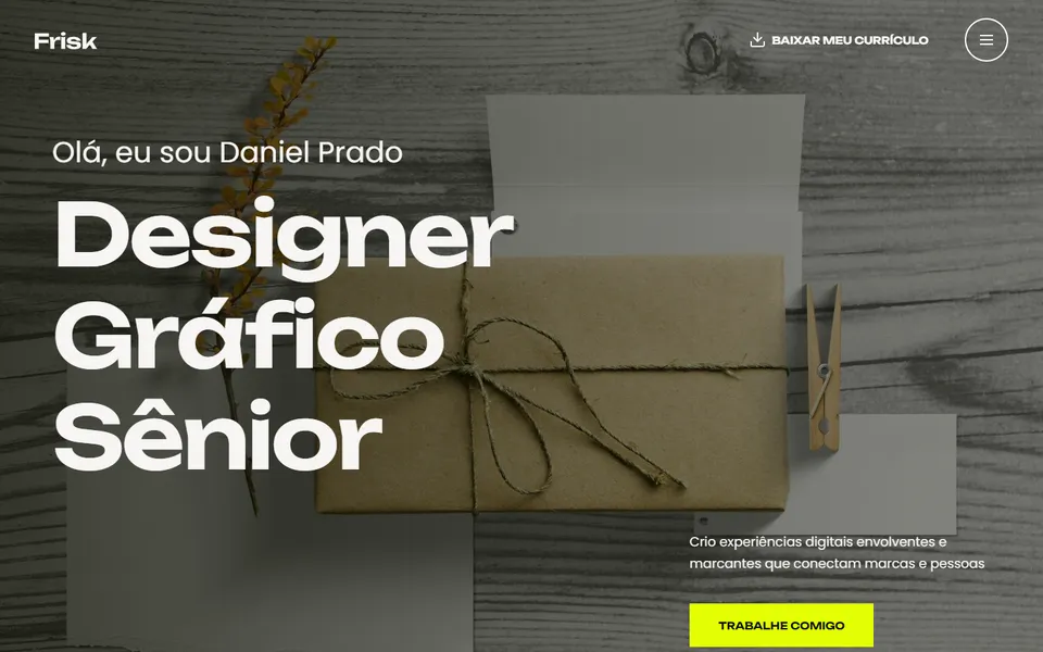 Página inicial do modelo de site Frisk Designer, para portfólio pessoal