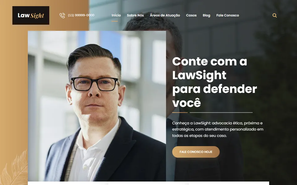 Página inicial do modelo de site LawSight Premium, para advocacia