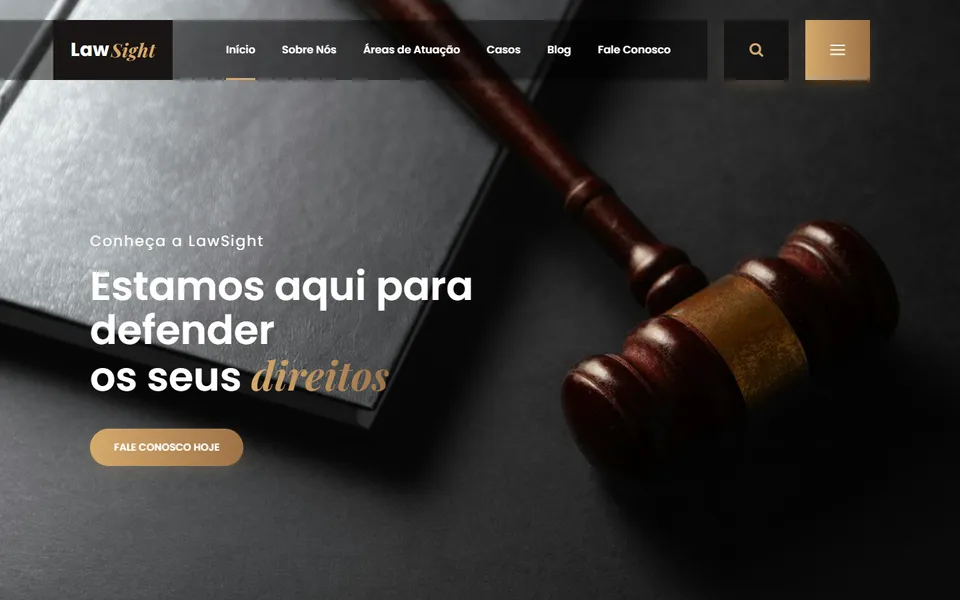 Página inicial do modelo de site LawSight, para advocacia