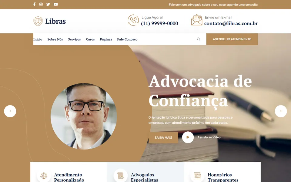 Página inicial do modelo de site Libras, para advocacia