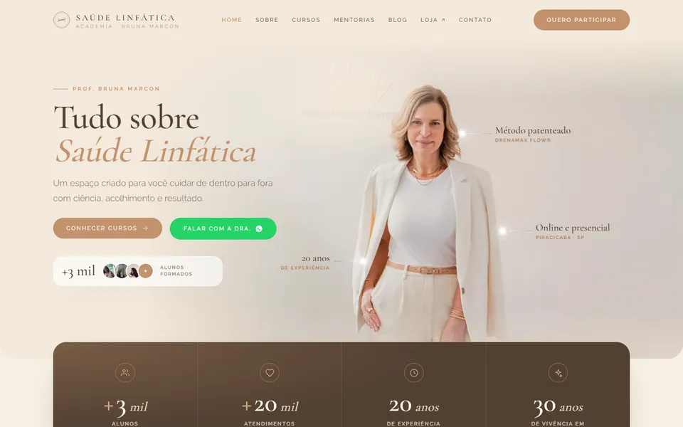 Página inicial do site Academia da Saúde Linfática no desktop
