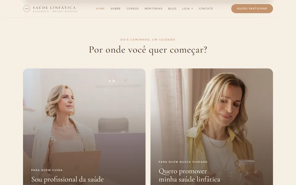 Seção do site Academia da Saúde Linfática no desktop