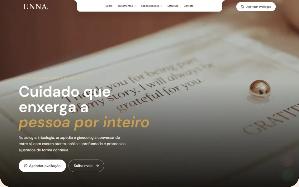 Página inicial do site Espaço UNNA no desktop