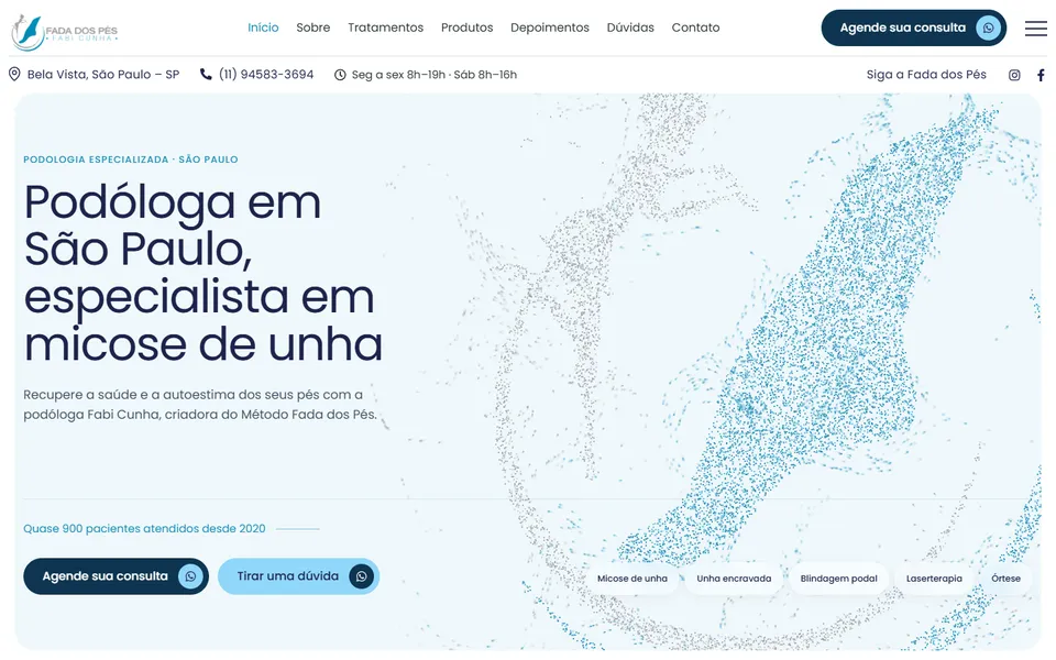 Página inicial do site Espaço Fada dos Pés no desktop