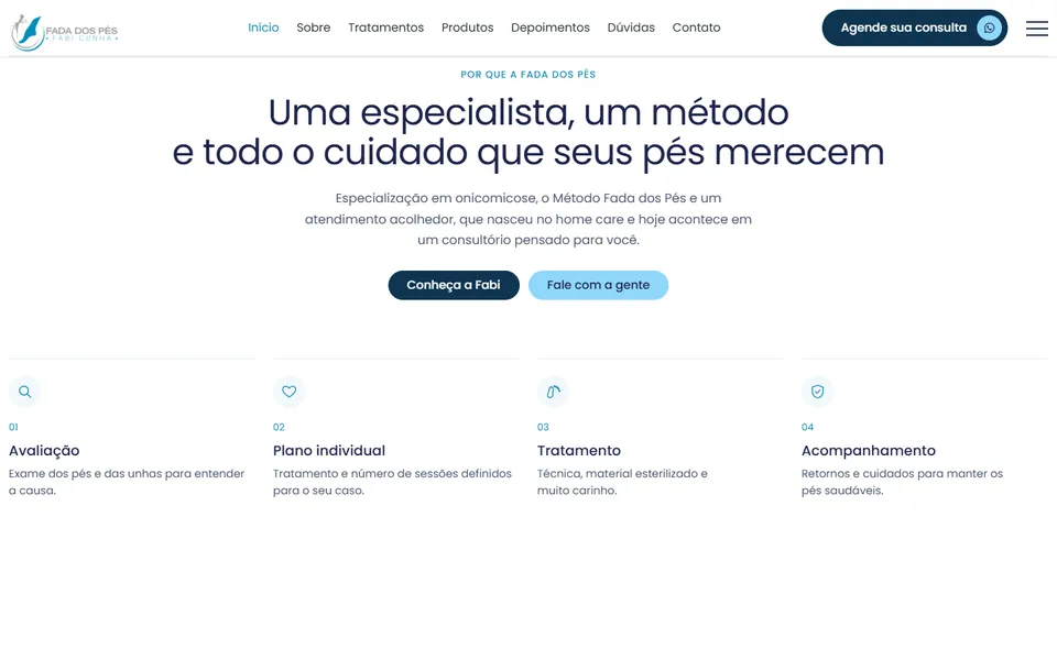 Seção do site Espaço Fada dos Pés no desktop