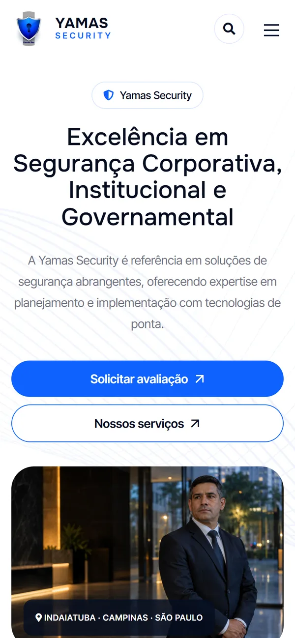 Site Yamas Security no celular