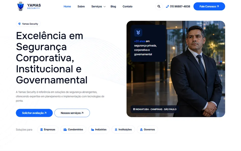 Página inicial do site Yamas Security no desktop