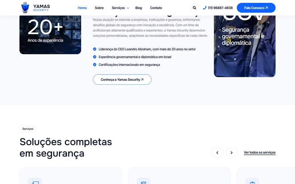 Seção do site Yamas Security no desktop